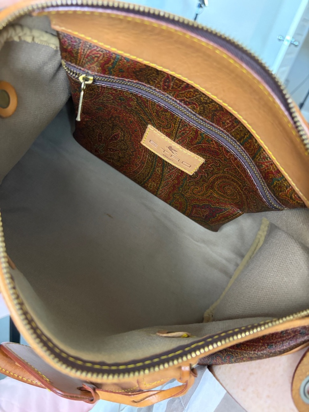 💼ETRO Paisley Print Bordeaux Boston Bag Vintage 1994 Made in Italy🇮🇹 - Picture 12 of 16